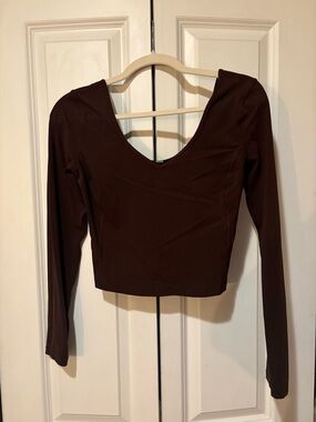 lululemon athletica Long-Sleeve V-Neck Crop Top in Chocolate Brown